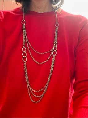 Long Multi-Chain Silver Statement Necklace - Women Jewelry